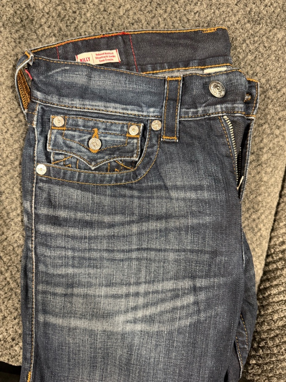 True Religion Dark Blue Skinny Jeans with Contrast Stitching